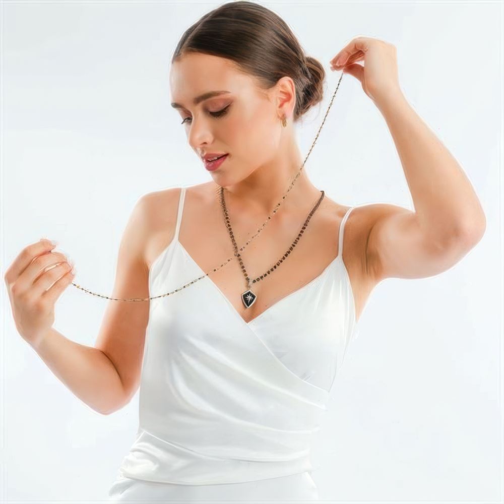 Siyah Top Top Altın Kolye 55 Cm Zincir