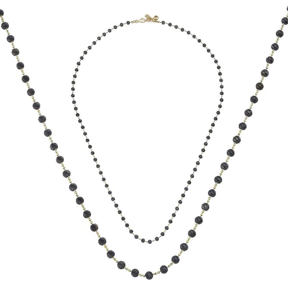 Siyah Top Top Altın Kolye 55 Cm Zincir