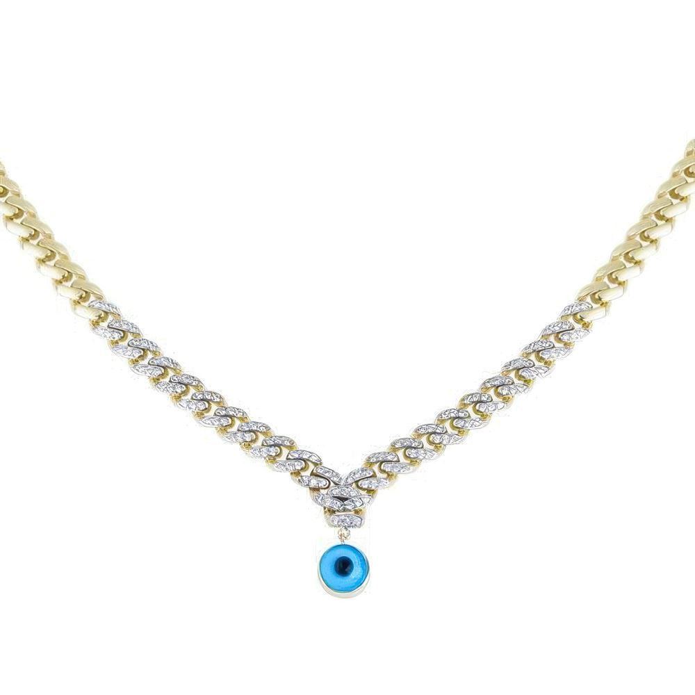 Altın Taşlı Göz Bebeğim Kolye 55Cm Zincir