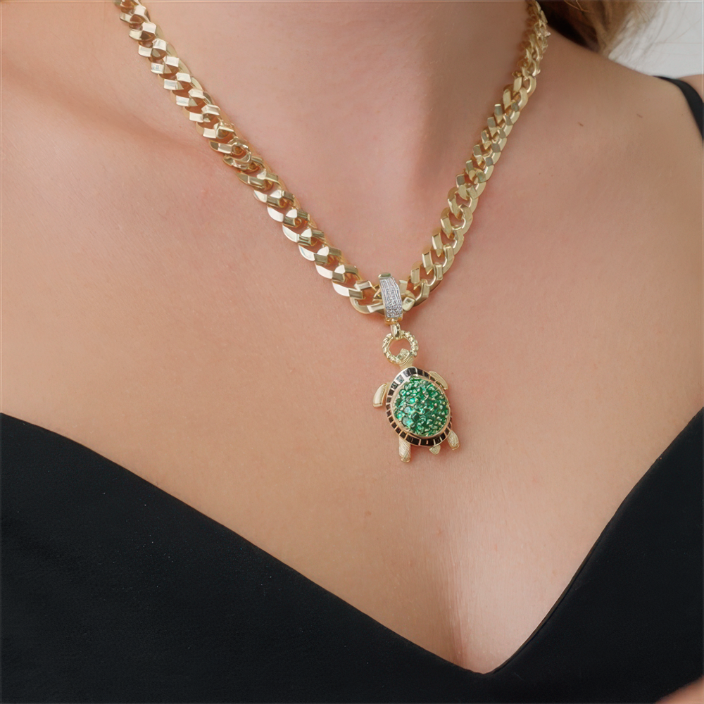 Yeşil Taşlı Kaplumbağa Kolye Ucu Charm