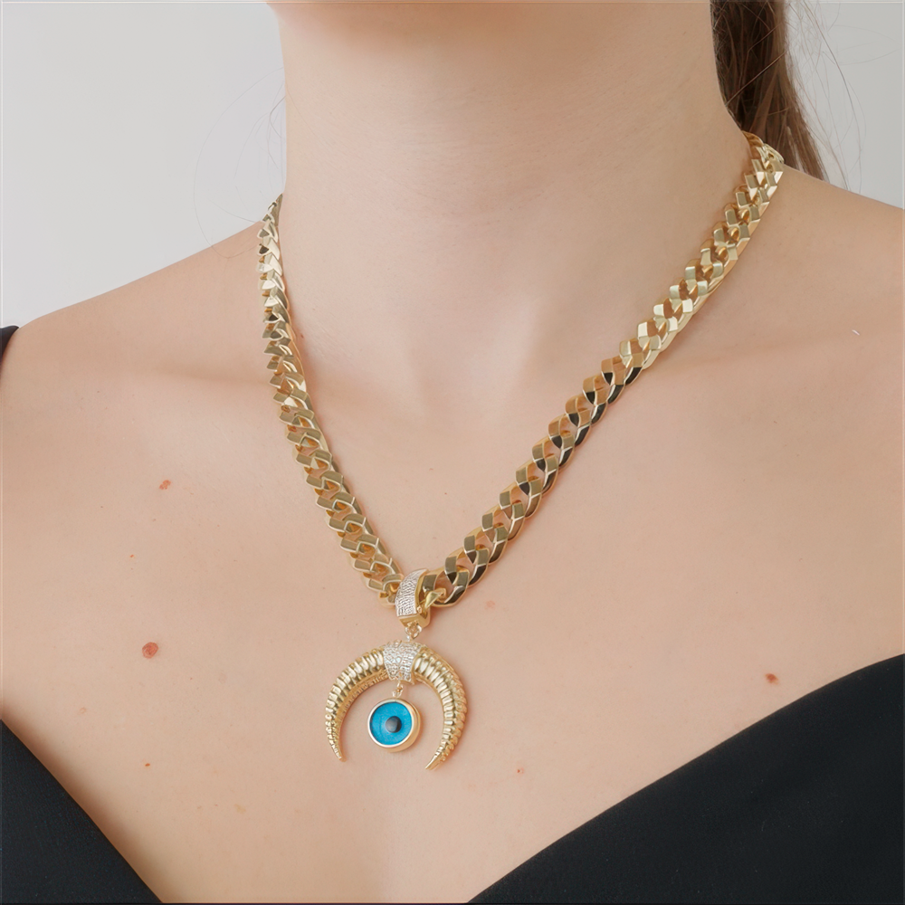 Nazar Boncuklu Hilal Kolye Ucu Charm