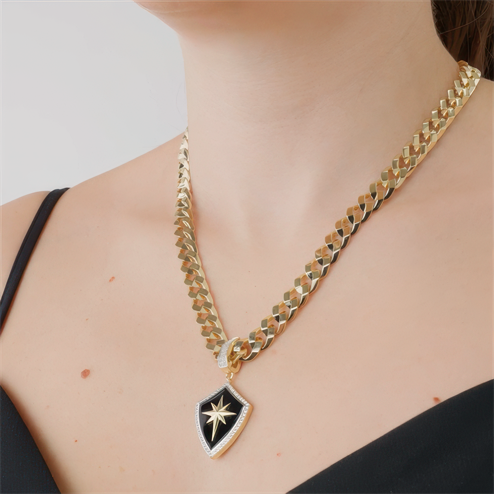 Siyah Mineli Kalkan Kolye Ucu Charm