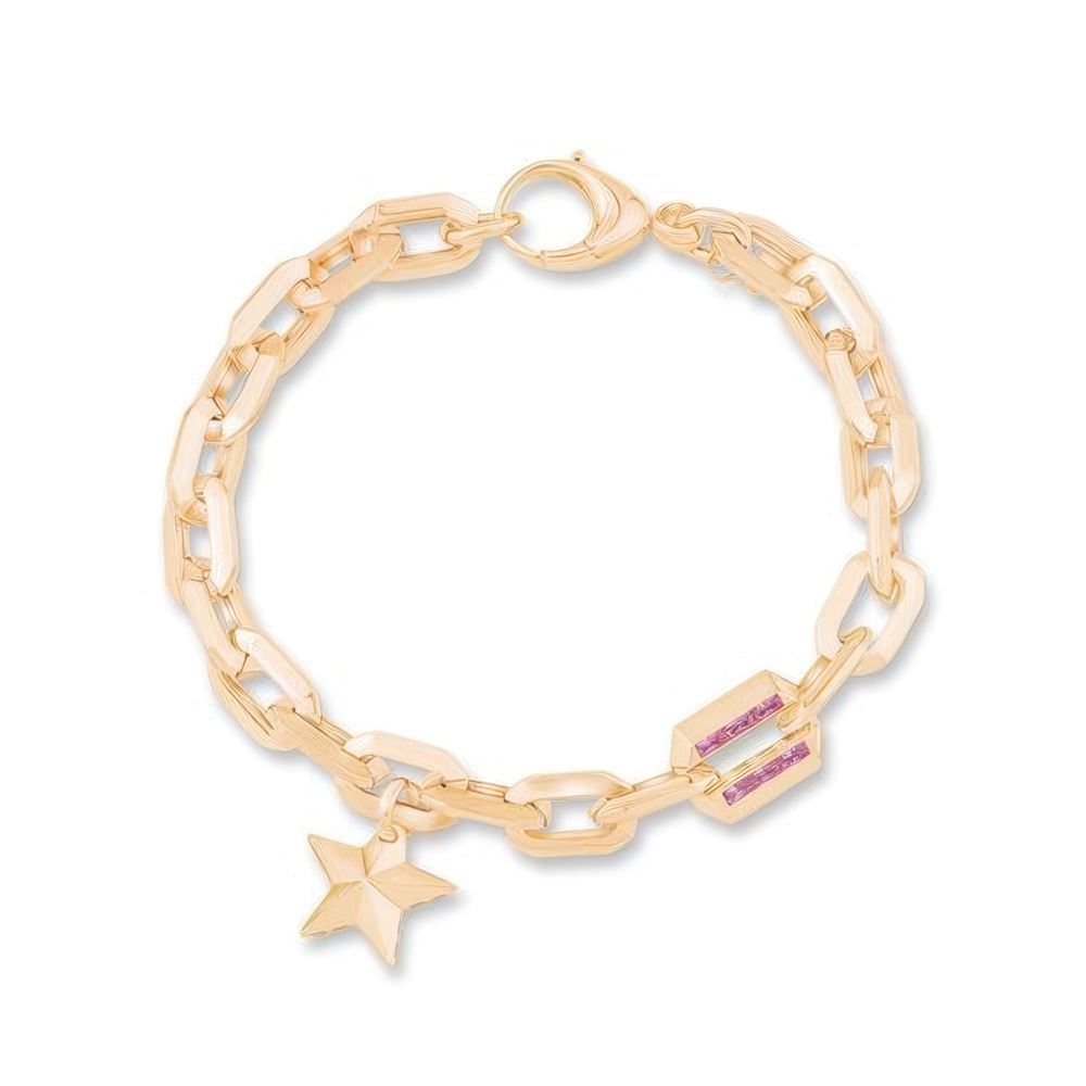 İtalyan Tasarım Pembe Taş Detaylı Yıldız Bileklik 18CM