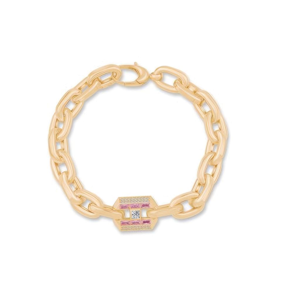 İtalyan Tasarım Pembe Taşlı Detaylı Bileklik 18CM