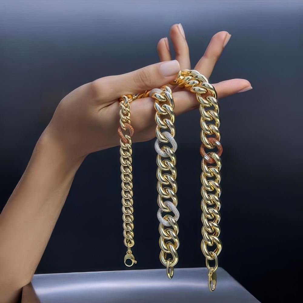 Turuncu Halkalı Zincir Altın Bileklik 18cm