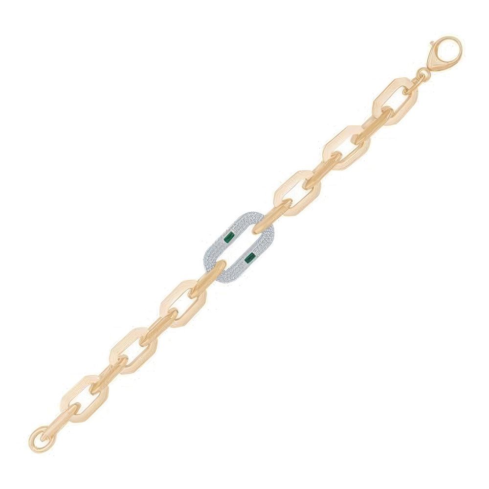İtalyan Tasarım Yeşil Taşlı Altın Bileklik 18cm