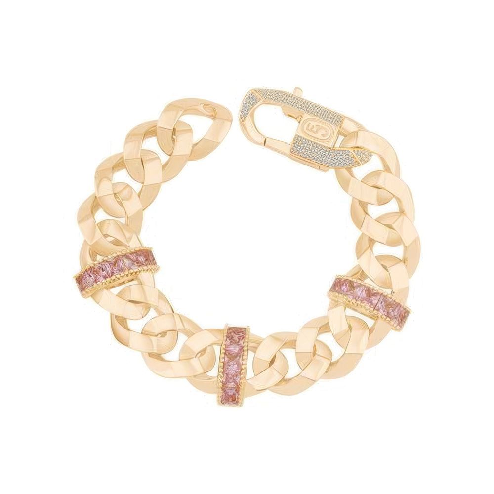Pembe Taşlı Gurmet Altın Bileklik 18Cm-13Mm