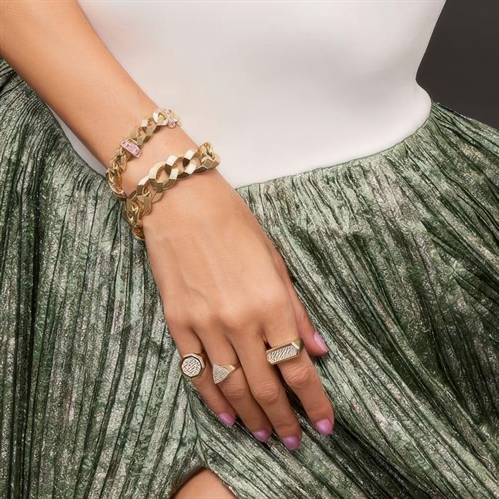 Pembe Taşlı Gurmet Altın Bileklik 18Cm-13Mm