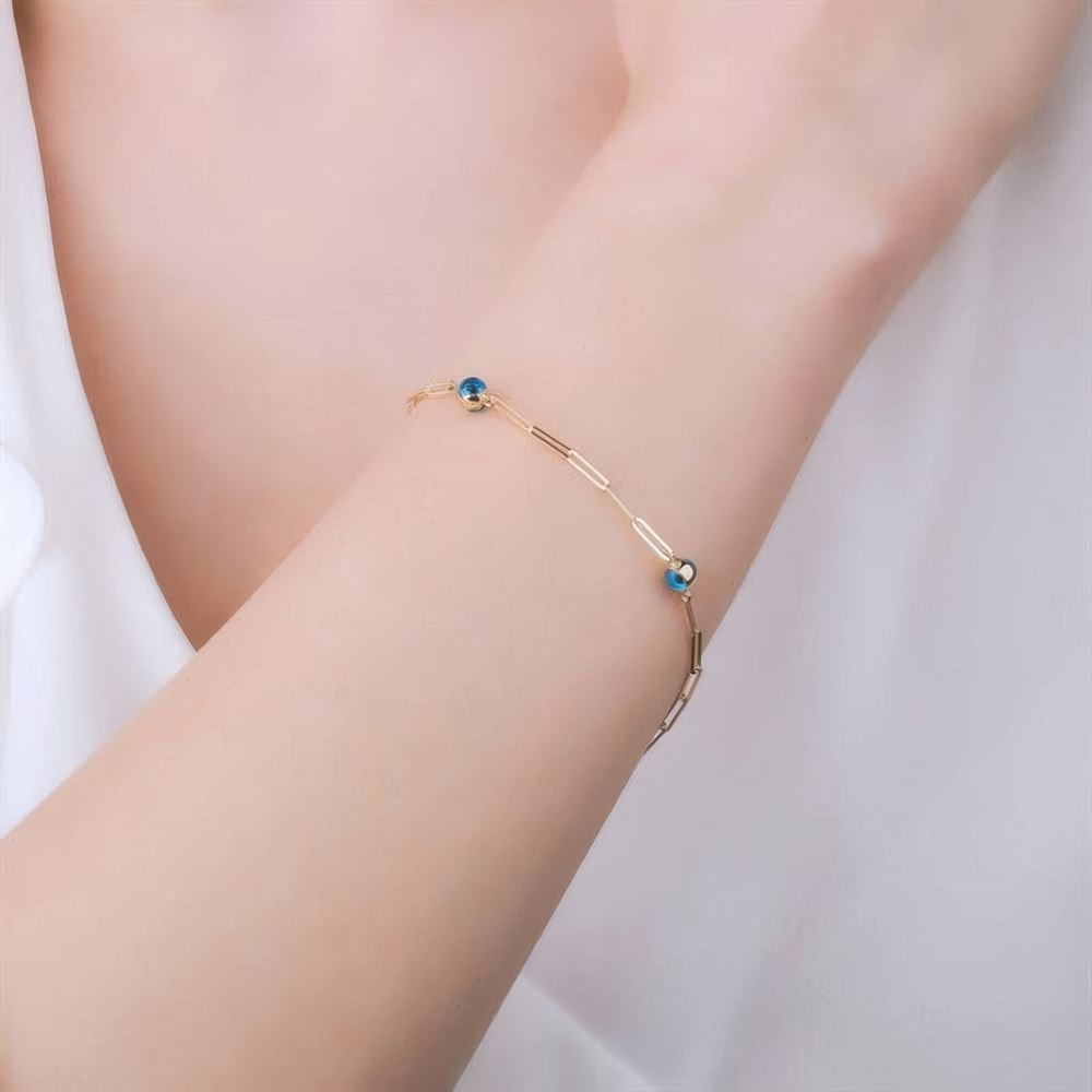 Göz Boncuklu 14 Ayar Altın Bileklik 18CM