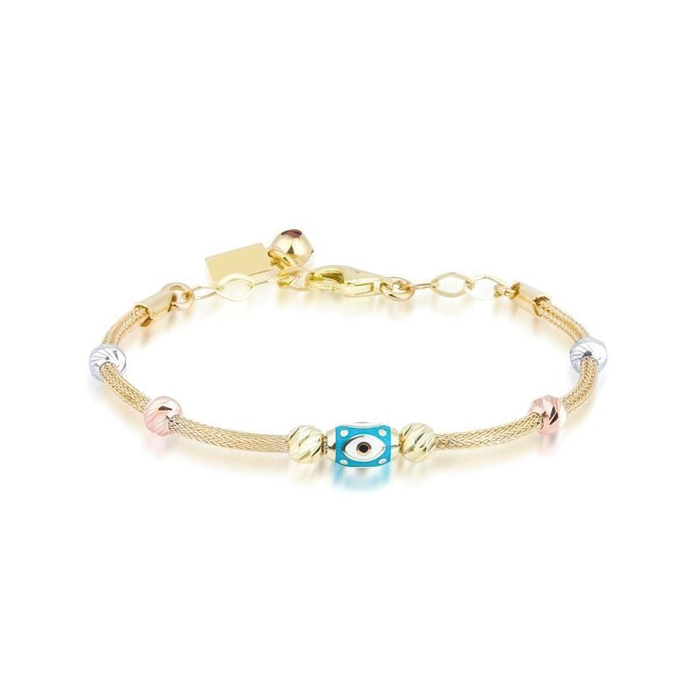 Anne Çocuk Nazar Boncuklu  İkili Set Altın Bileklik Anne 19Cm Çocuk 14Cm