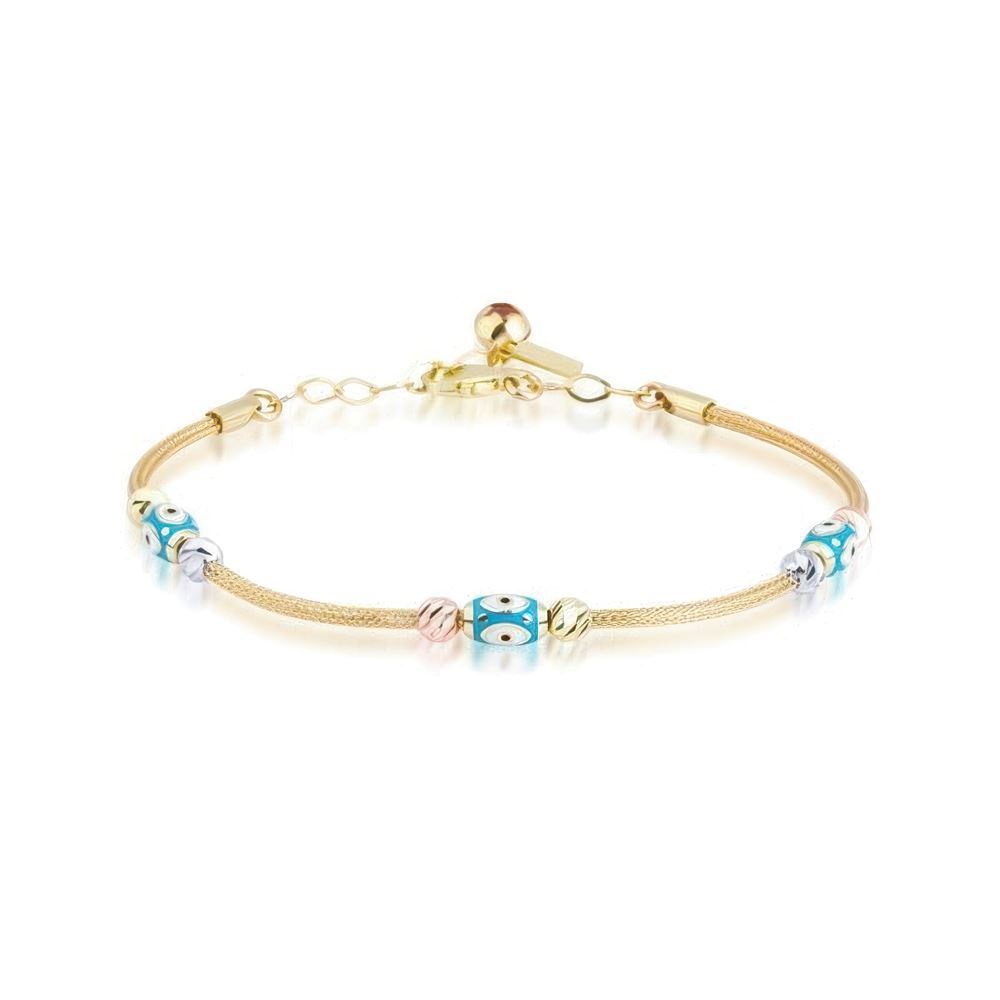 Anne Çocuk Nazar Boncuklu  İkili Set Altın Bileklik Anne 19Cm Çocuk 14Cm