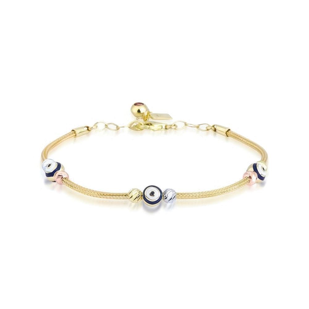 Anne Çocuk Nazar Boncuklu  İkili Set Altın Bileklik Anne 19Cm Çocuk 14Cm