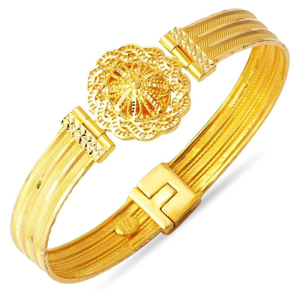 22 Ayar Çiçek Desenli Hasır Altın Kelepçe Bilezik