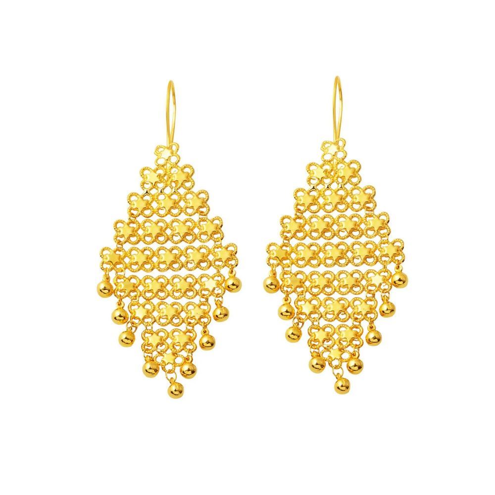 22 Ayar Geniş Form Hint İşi Sallantılı Altın Küpe