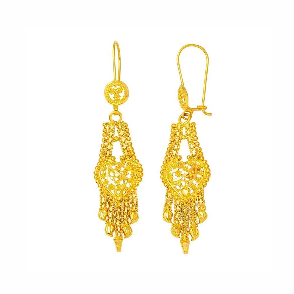 22 Ayar Hint İşi Sarkıt Altın Küpe (Şık Form)