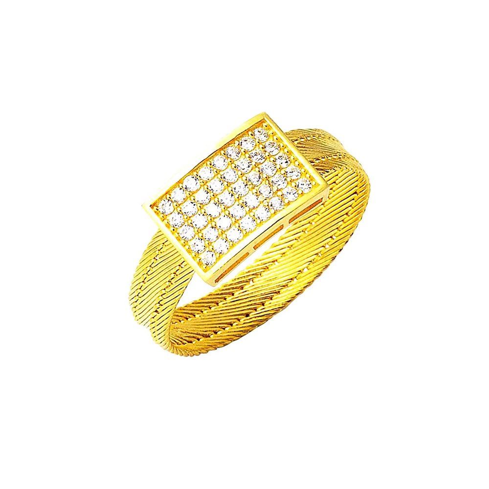 14 Ayar Trabzon Hasır Kare Taşlı 3 Sıralı Yüzük Altın Yüzük