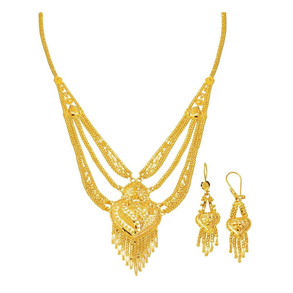 22 Ayar Püskül Detaylı Hint İşi Altın Takı Seti