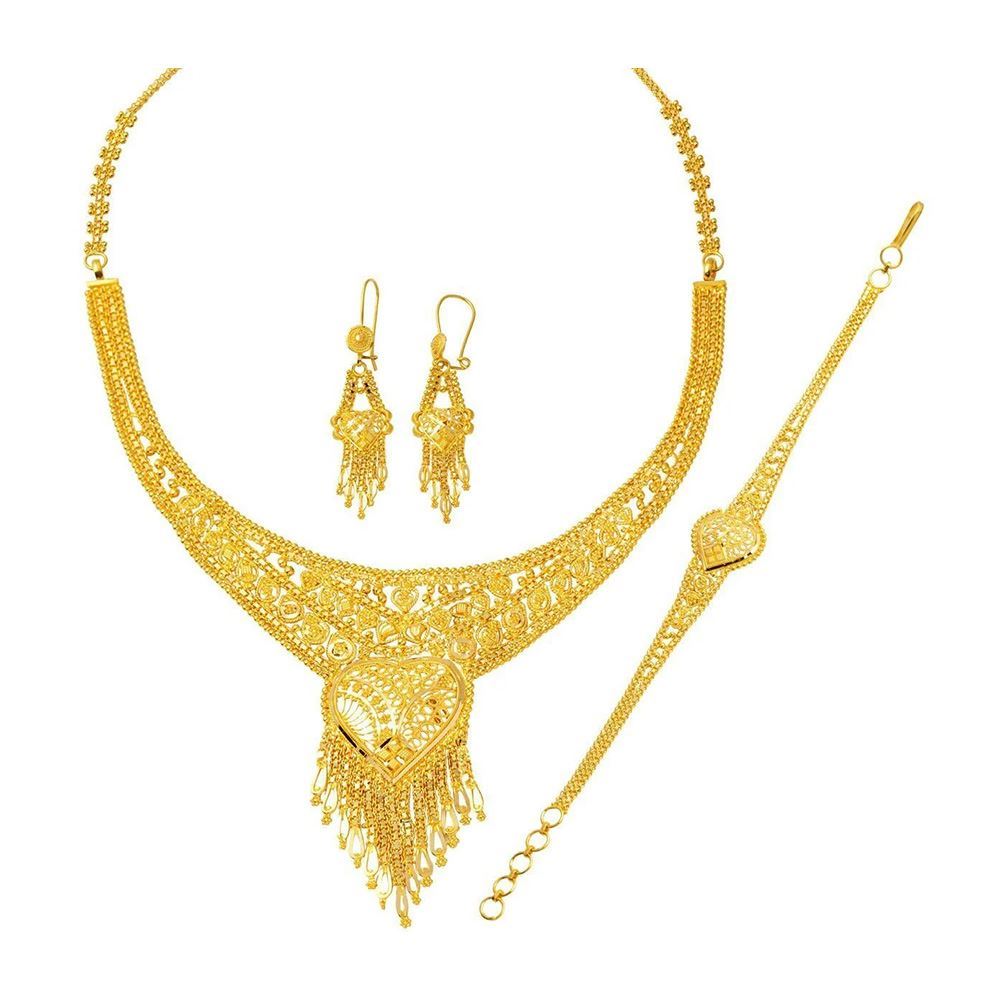 22 Ayar Püsküllü Kalpli Hint Altın Takı Seti