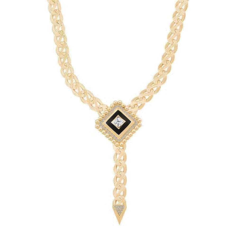 Siyah Karo Taşlı Gurmet Zincir 45Cm-7Mm