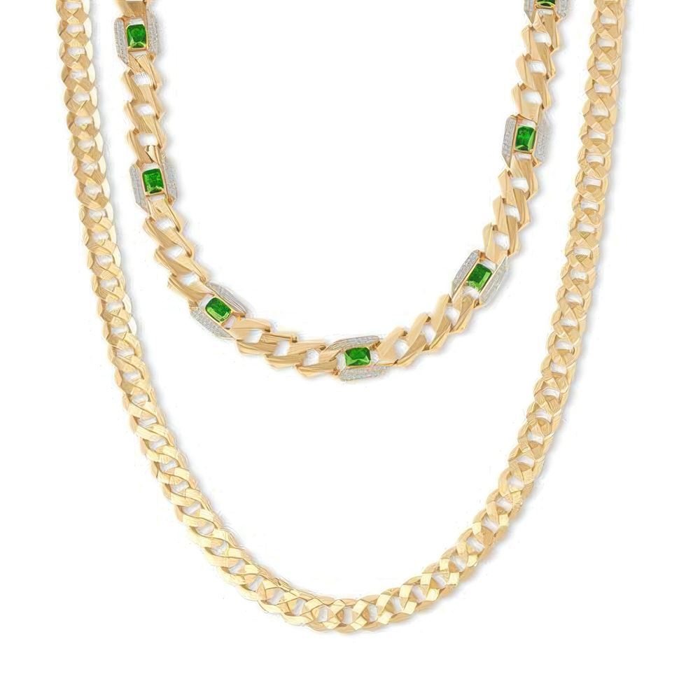 İki Sıra Zümrüt Taşlı Gurmet Zincir 45-50-55 Cm