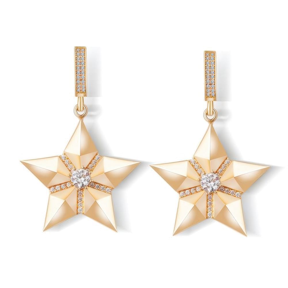 Yıldız Taşlı Sallantılı Altın Küpe