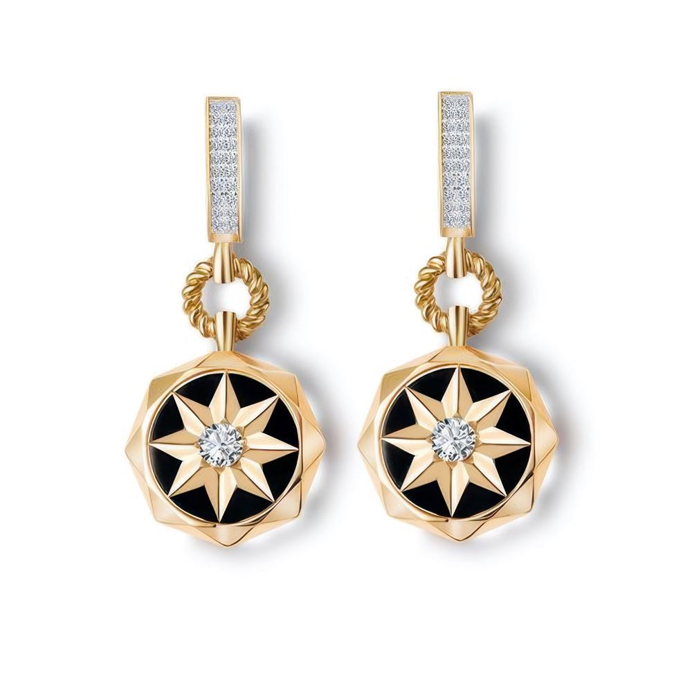 Siyah Mineli Yıldız Sallantılı Altın Küpe