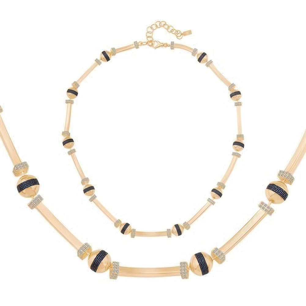 Mavi Taşlı Top Silindir Kolye 43 Cm Zincir