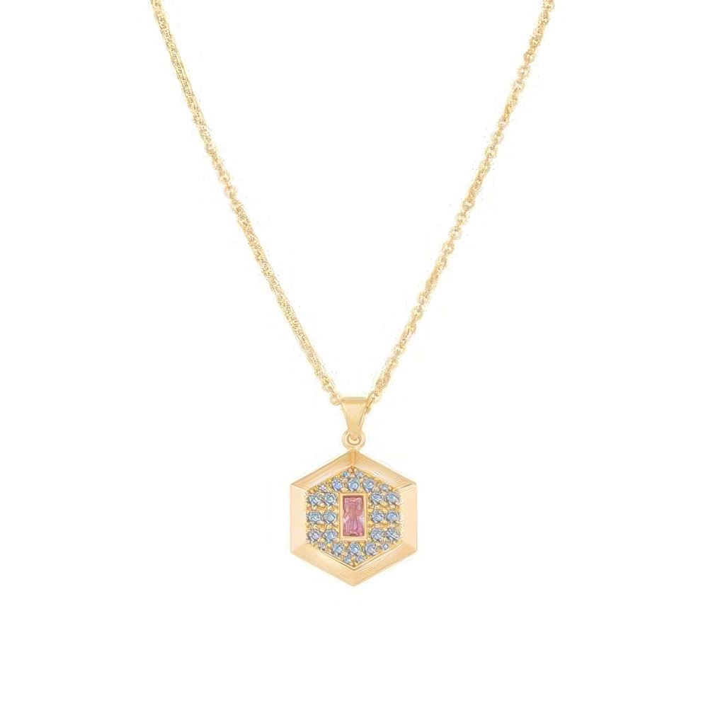 Taşlı Altıgen Kolye 50 Cm Zincir