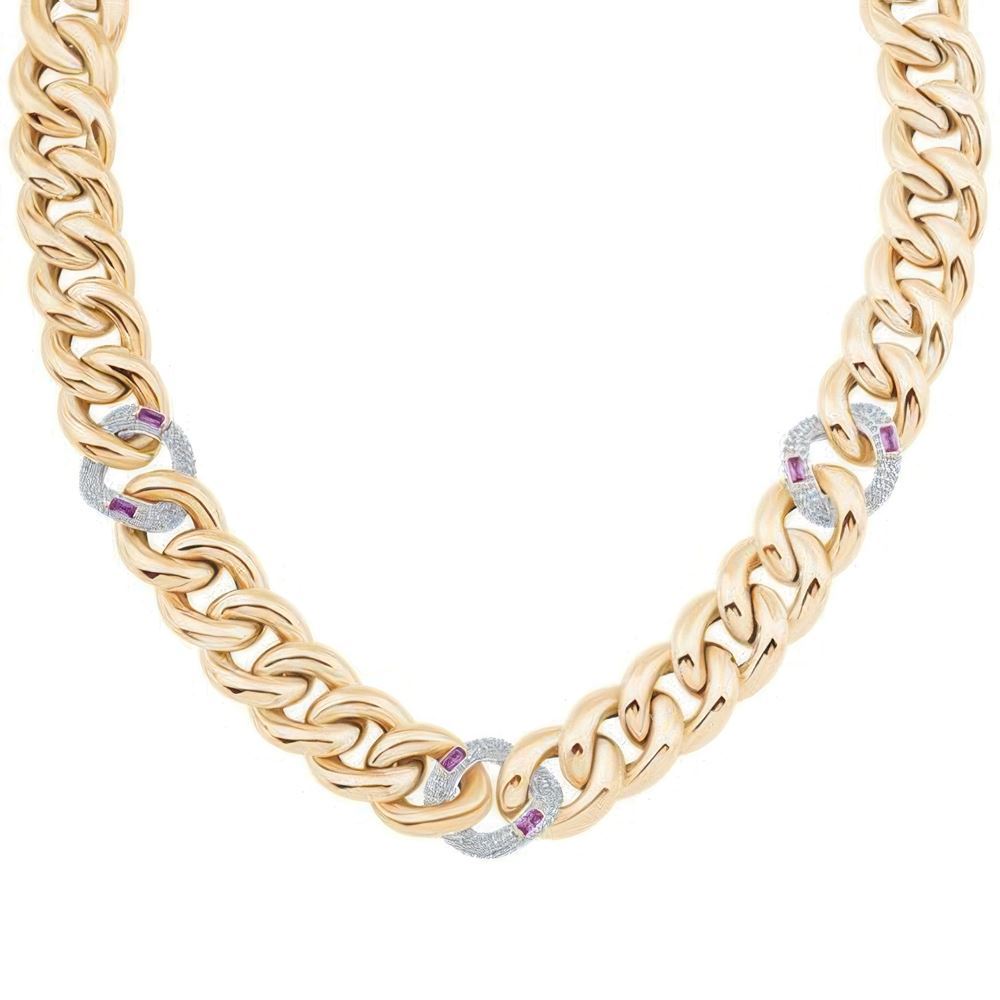 Burgulu Pembe Taşlı Zincir Kolye 50 Cm Zincir