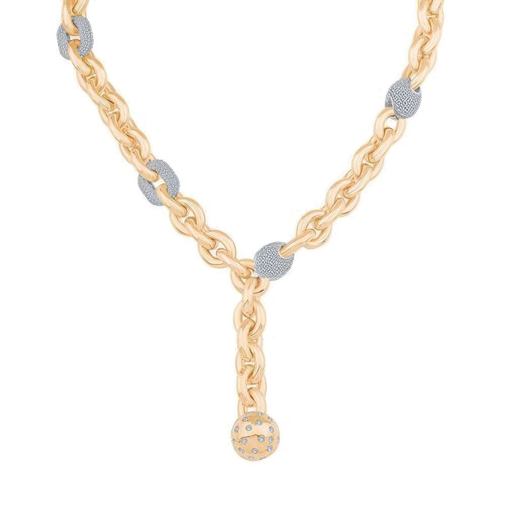Yuvarlak Taş Uçlu Altın Kolye 50 Cm Zincir