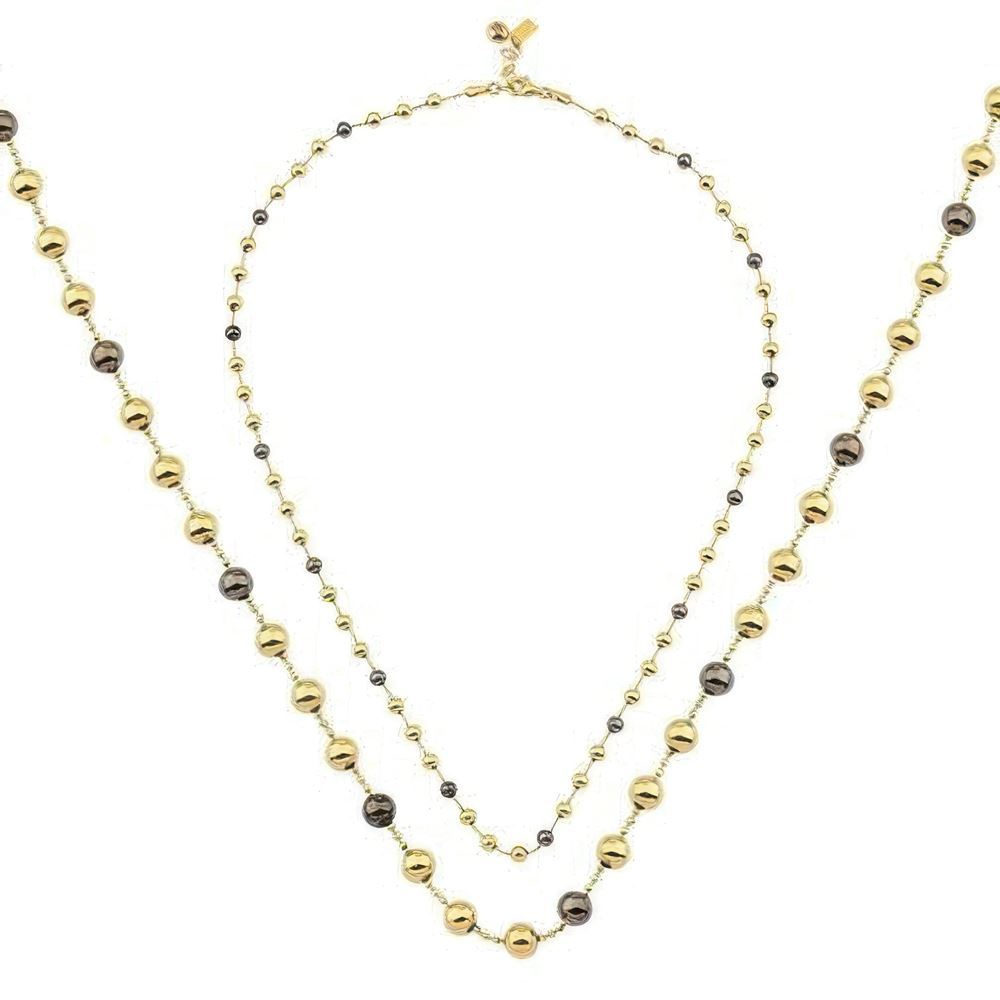 Siyah Top Renkli Altın Kolye 50 Cm Zincir