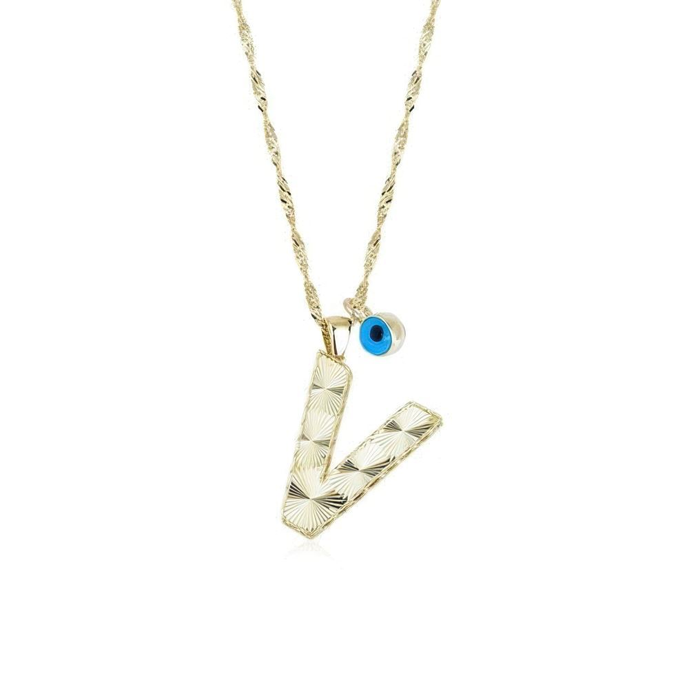 Altın V Harf Kolye 55Cm Zincir