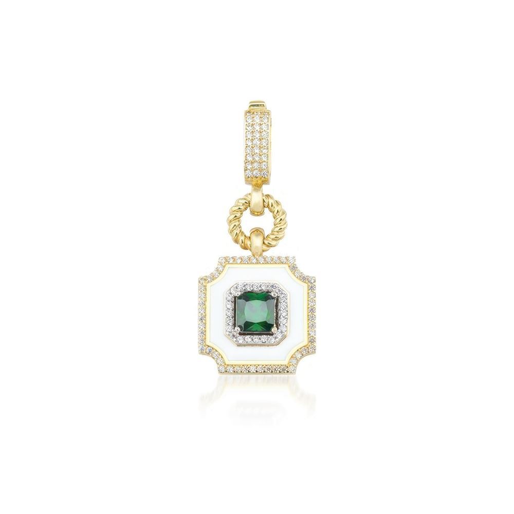 Beyaz Mineli Zümrüt Taşlı Kolye Ucu Charm