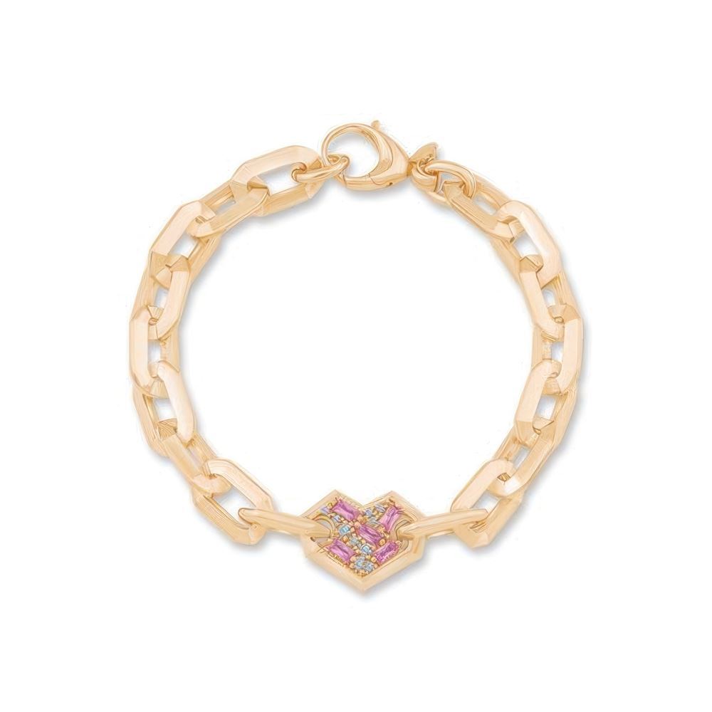 İtalyan Tasarım Pembe Taşlı Kalp Bileklik 18CM