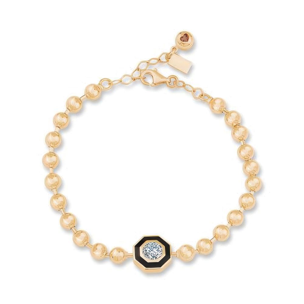 Siyah Mineli Taşlı Top Bileklik 18CM