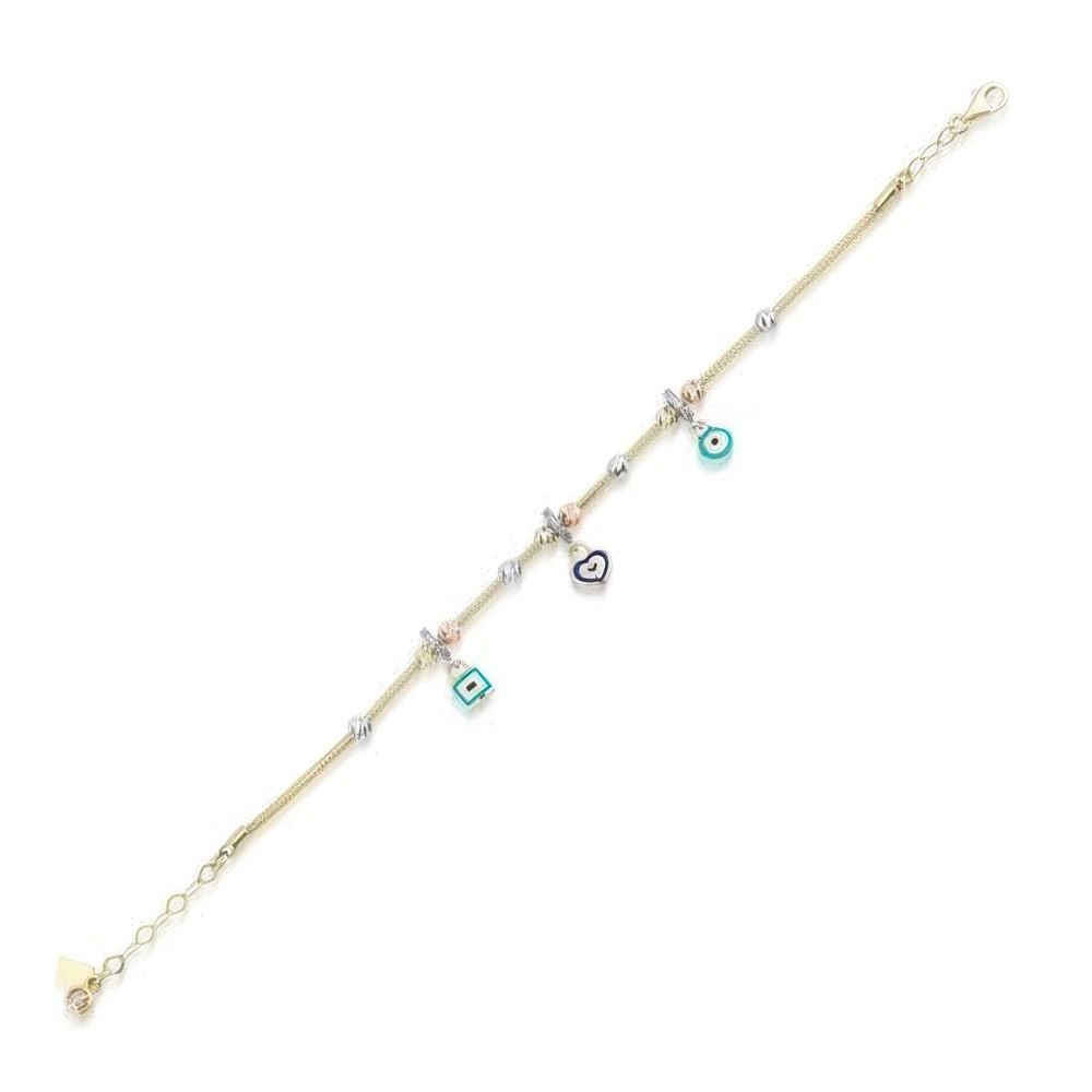 Altın Kalp Nazar Boncuklu Şans Bileklik 18CM