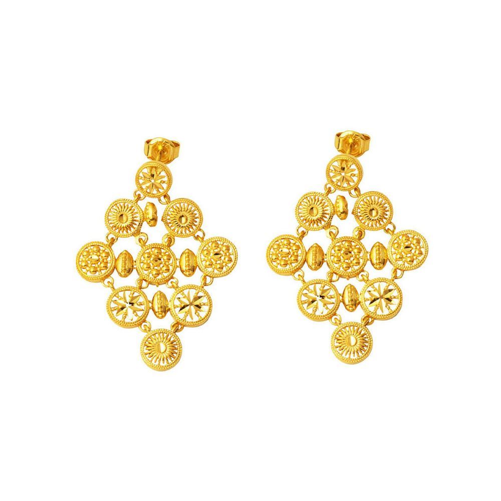 22 Ayar Hint Tasarım Sarkaç Altın Küpe (Modern Stil)